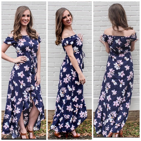 Navy Floral Print Dress - Picture 5 of 6